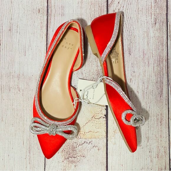 Women's Juliette Bow Ballet Flats - A New Day Red 6 NEW - Picture 8 of 11